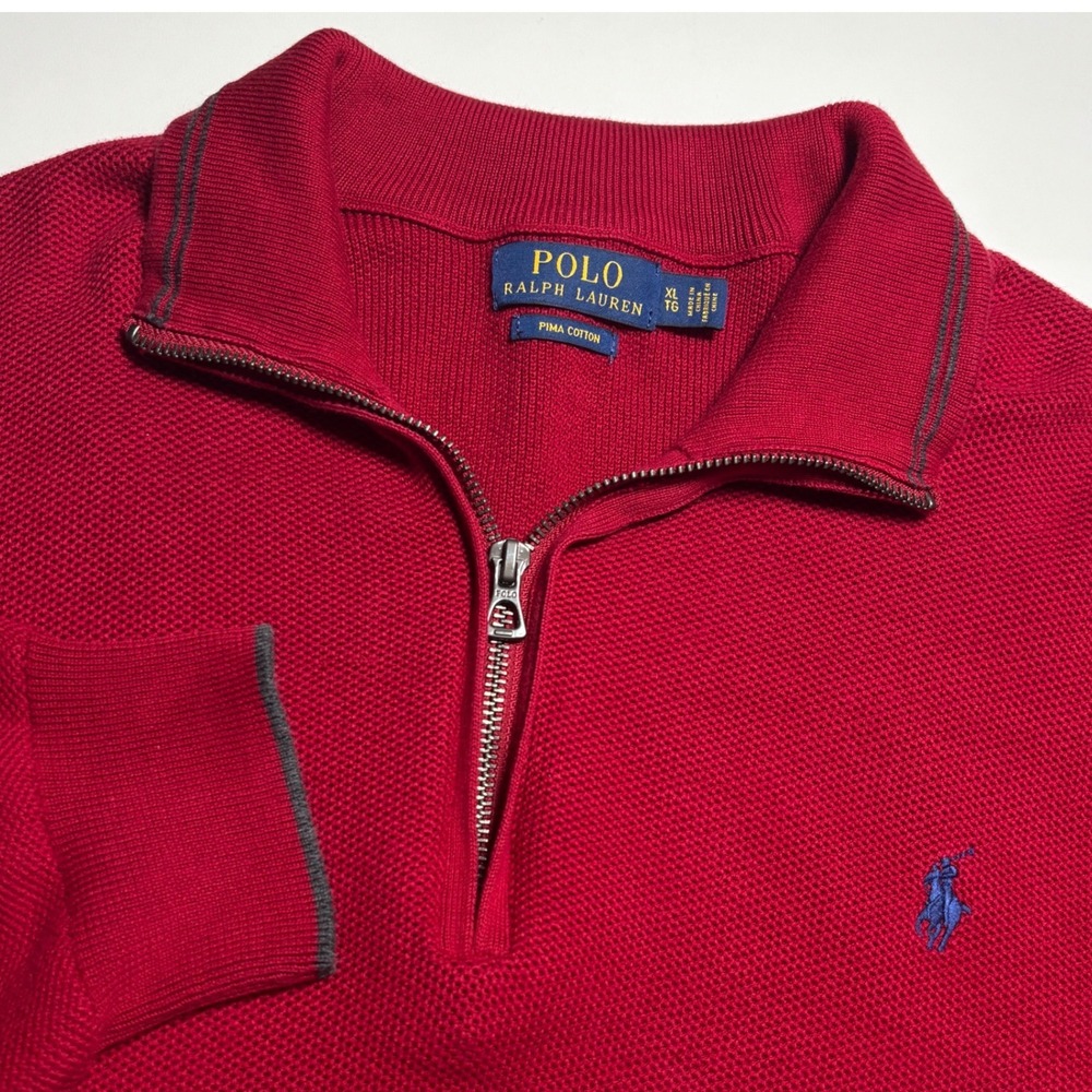 Polo Ralph Lauren Quarter Zip Pullover Mens XL Red Pima Cotton Preppy Sweater